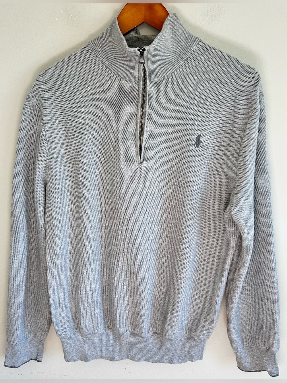 Polo Ralph Lauren Mens 1/4 Zip Sweater XL Mesh Knit Pima Cotton Andover Gray